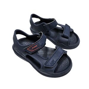 Crocs Kids Navy Blue‎ Swiftwater Wave Sandals Adjustable Hook & Loop C8
